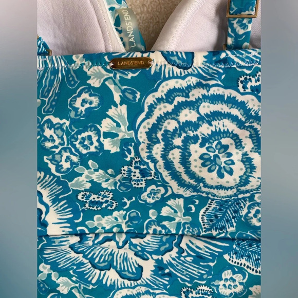 Lands End 1pc Swimsuit Women 4 Blue White Floral Twist Pad Bra Draped Tropical - Picture 4 of 7